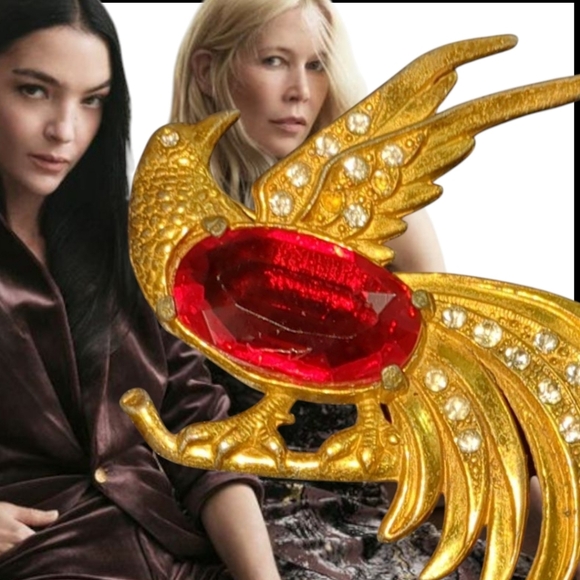 Vintage 1940 red & gold faceted rare crystal Gold plate bird of Paradise - Picture 2 of 16